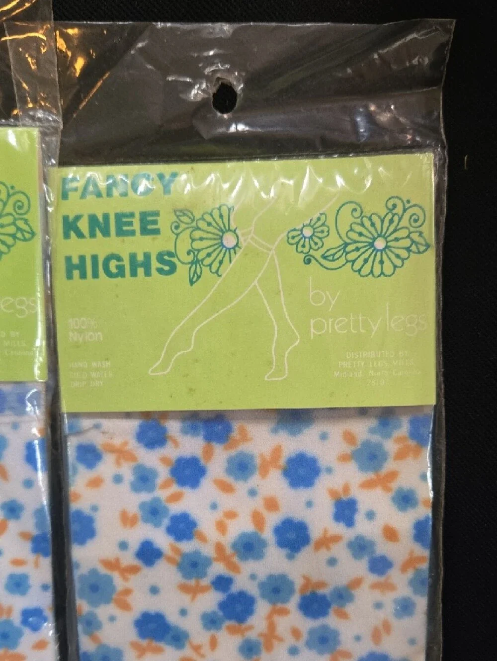 Pretty Legs Fancy Knee Highs — White with Blue & Orange Floral